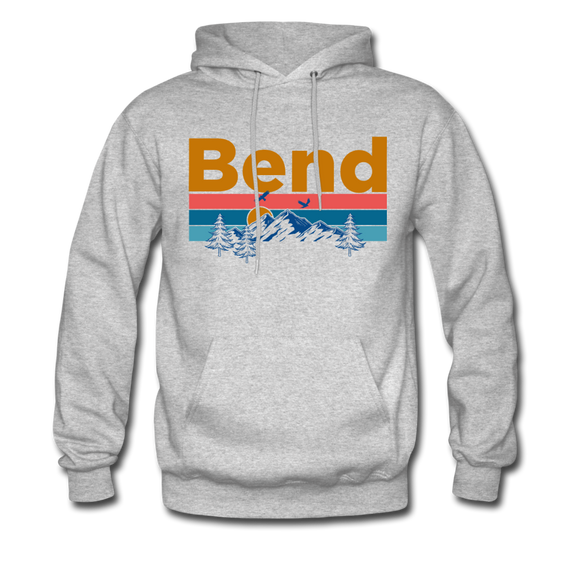 Bend, Oregon Hoodie - Retro Mountain & Birds Bend Hooded Sweatshirt - heather gray