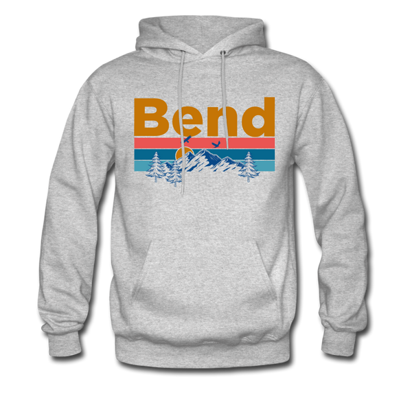 Bend, Oregon Hoodie - Retro Mountain & Birds Bend Hooded Sweatshirt - heather gray