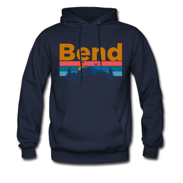 Bend, Oregon Hoodie - Retro Mountain & Birds Bend Hooded Sweatshirt - navy