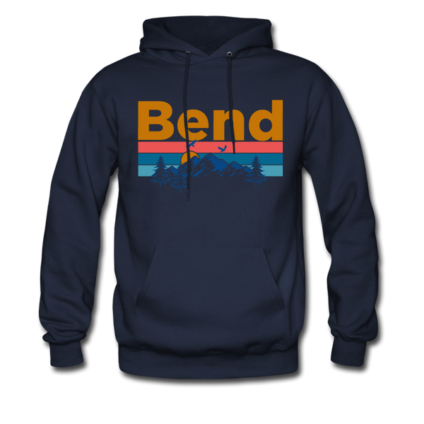 Bend, Oregon Hoodie - Retro Mountain & Birds Bend Hooded Sweatshirt - navy