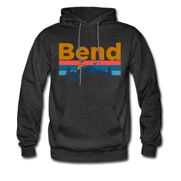Bend, Oregon Hoodie - Retro Mountain & Birds Bend Hooded Sweatshirt - charcoal gray