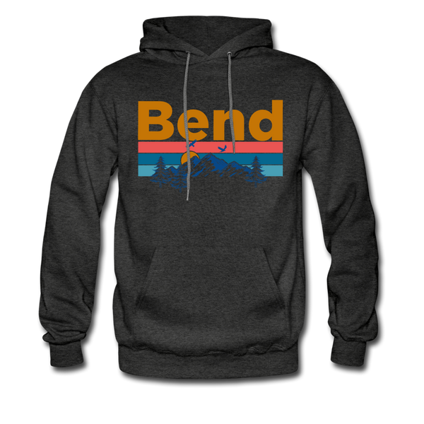 Bend, Oregon Hoodie - Retro Mountain & Birds Bend Hooded Sweatshirt - charcoal gray