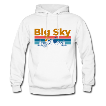 Big Sky, Montana Hoodie - Retro Mountain & Birds Big Sky Hooded Sweatshirt - white