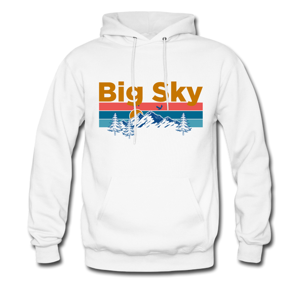 Big Sky, Montana Hoodie - Retro Mountain & Birds Big Sky Hooded Sweatshirt - white