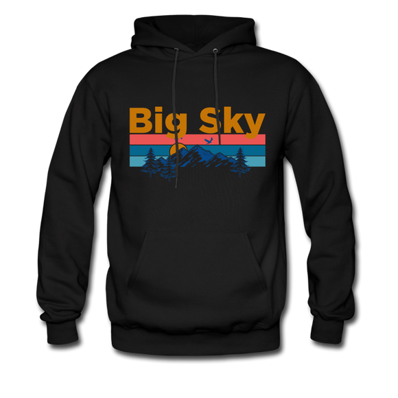 Big Sky, Montana Hoodie - Retro Mountain & Birds Big Sky Hooded Sweatshirt - black