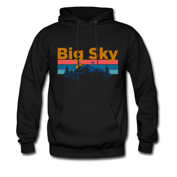 Big Sky, Montana Hoodie - Retro Mountain & Birds Big Sky Hooded Sweatshirt - black