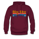 Big Sky, Montana Hoodie - Retro Mountain & Birds Big Sky Hooded Sweatshirt - burgundy
