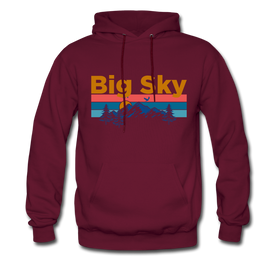 Big Sky, Montana Hoodie - Retro Mountain & Birds Big Sky Hooded Sweatshirt - burgundy