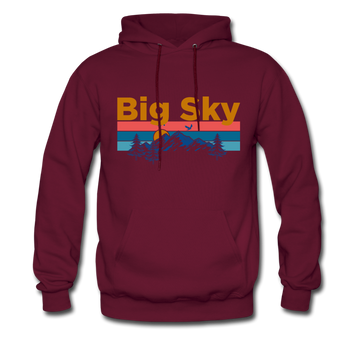 Big Sky, Montana Hoodie - Retro Mountain & Birds Big Sky Hooded Sweatshirt - burgundy