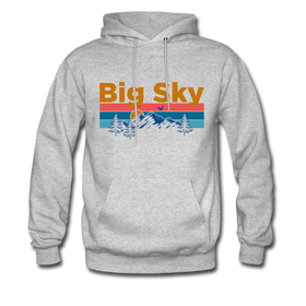 Big Sky, Montana Hoodie - Retro Mountain & Birds Big Sky Hooded Sweatshirt - heather gray