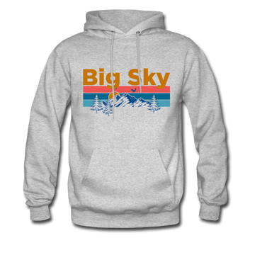 Big Sky, Montana Hoodie - Retro Mountain & Birds Big Sky Hooded Sweatshirt - heather gray