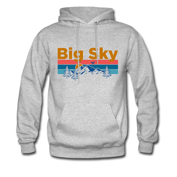 Big Sky, Montana Hoodie - Retro Mountain & Birds Big Sky Hooded Sweatshirt - heather gray