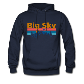 Big Sky, Montana Hoodie - Retro Mountain & Birds Big Sky Hooded Sweatshirt - navy