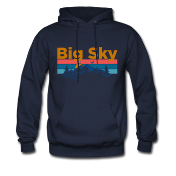 Big Sky, Montana Hoodie - Retro Mountain & Birds Big Sky Hooded Sweatshirt - navy