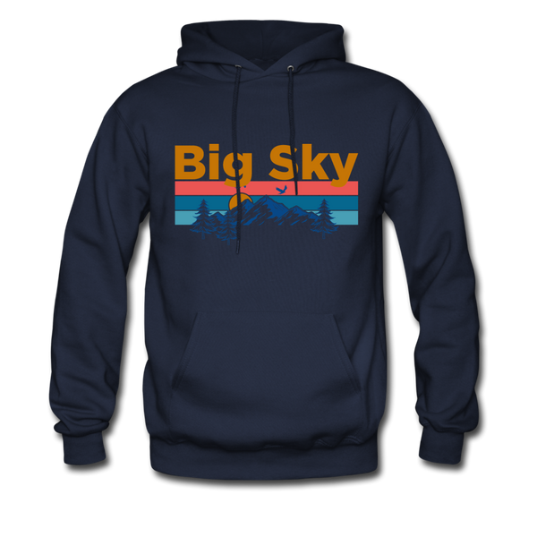 Big Sky, Montana Hoodie - Retro Mountain & Birds Big Sky Hooded Sweatshirt - navy