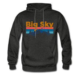 Big Sky, Montana Hoodie - Retro Mountain & Birds Big Sky Hooded Sweatshirt - charcoal gray