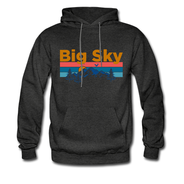 Big Sky, Montana Hoodie - Retro Mountain & Birds Big Sky Hooded Sweatshirt - charcoal gray