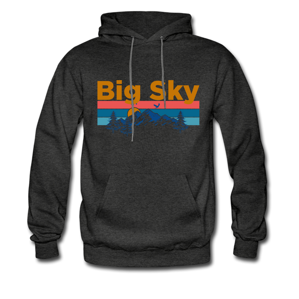 Big Sky, Montana Hoodie - Retro Mountain & Birds Big Sky Hooded Sweatshirt - charcoal gray