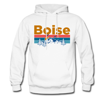 Boise, Idaho Hoodie - Retro Mountain & Birds Boise Hooded Sweatshirt - white