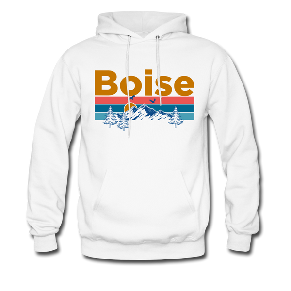 Boise, Idaho Hoodie - Retro Mountain & Birds Boise Hooded Sweatshirt - white