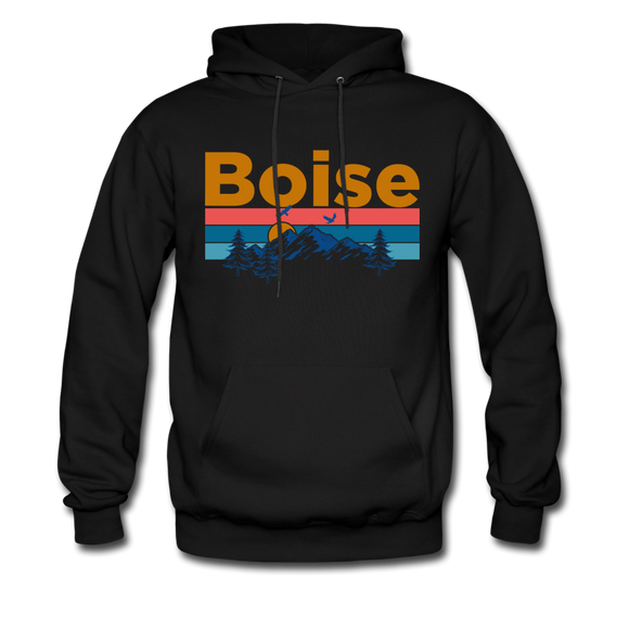 Boise, Idaho Hoodie - Retro Mountain & Birds Boise Hooded Sweatshirt - black