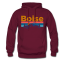 Boise, Idaho Hoodie - Retro Mountain & Birds Boise Hooded Sweatshirt - burgundy