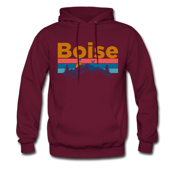 Boise, Idaho Hoodie - Retro Mountain & Birds Boise Hooded Sweatshirt - burgundy