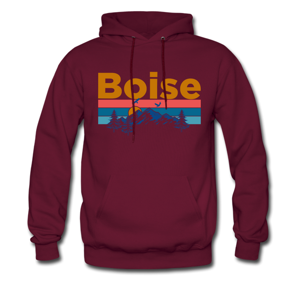 Boise, Idaho Hoodie - Retro Mountain & Birds Boise Hooded Sweatshirt - burgundy