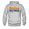 Boise, Idaho Hoodie - Retro Mountain & Birds Boise Hooded Sweatshirt - heather gray