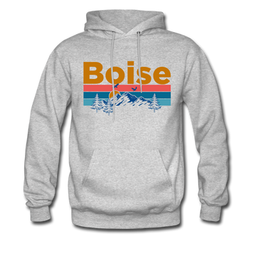 Boise, Idaho Hoodie - Retro Mountain & Birds Boise Hooded Sweatshirt - heather gray