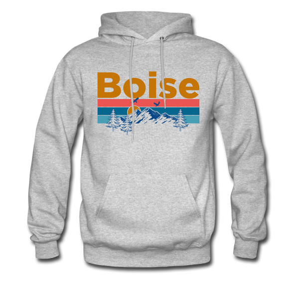 Boise, Idaho Hoodie - Retro Mountain & Birds Boise Hooded Sweatshirt - heather gray