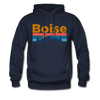 Boise, Idaho Hoodie - Retro Mountain & Birds Boise Hooded Sweatshirt - navy
