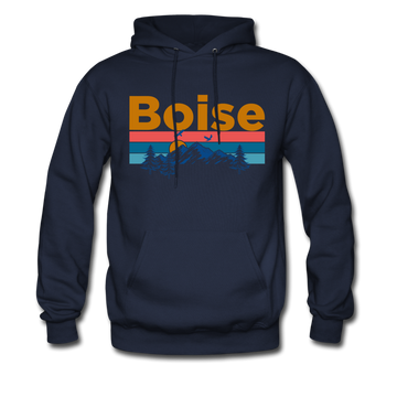 Boise, Idaho Hoodie - Retro Mountain & Birds Boise Hooded Sweatshirt - navy