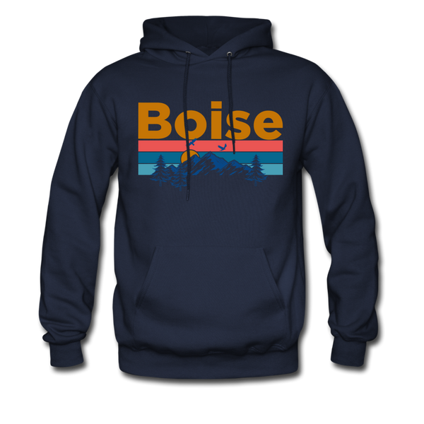 Boise, Idaho Hoodie - Retro Mountain & Birds Boise Hooded Sweatshirt - navy