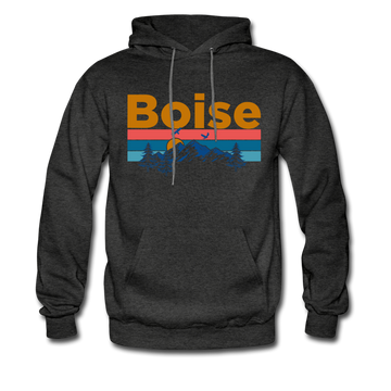 Boise, Idaho Hoodie - Retro Mountain & Birds Boise Hooded Sweatshirt - charcoal gray