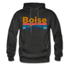 Boise, Idaho Hoodie - Retro Mountain & Birds Boise Hooded Sweatshirt - charcoal gray