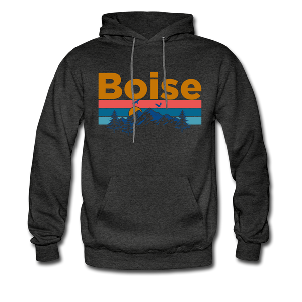 Boise, Idaho Hoodie - Retro Mountain & Birds Boise Hooded Sweatshirt - charcoal gray