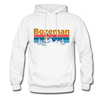 Bozeman, Montana Hoodie - Retro Mountain & Birds Bozeman Hooded Sweatshirt - white