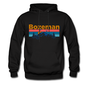 Bozeman, Montana Hoodie - Retro Mountain & Birds Bozeman Hooded Sweatshirt - black