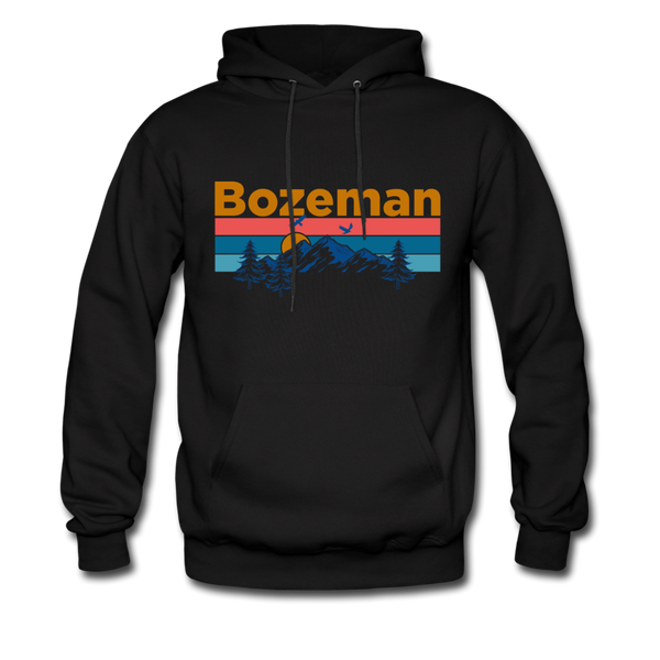 Bozeman, Montana Hoodie - Retro Mountain & Birds Bozeman Hooded Sweatshirt - black