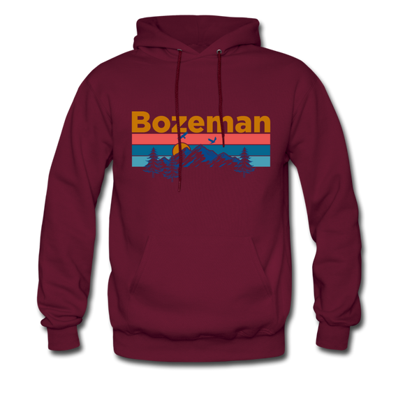 Bozeman, Montana Hoodie - Retro Mountain & Birds Bozeman Hooded Sweatshirt - burgundy