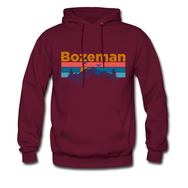 Bozeman, Montana Hoodie - Retro Mountain & Birds Bozeman Hooded Sweatshirt - burgundy