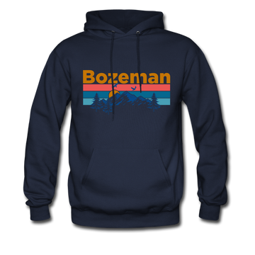 Bozeman, Montana Hoodie - Retro Mountain & Birds Bozeman Hooded Sweatshirt - navy