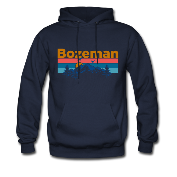 Bozeman, Montana Hoodie - Retro Mountain & Birds Bozeman Hooded Sweatshirt - navy