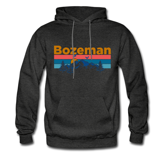 Bozeman, Montana Hoodie - Retro Mountain & Birds Bozeman Hooded Sweatshirt - charcoal gray