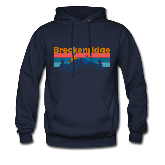 Breckenridge, Colorado Hoodie - Retro Mountain & Birds Breckenridge Hooded Sweatshirt - navy