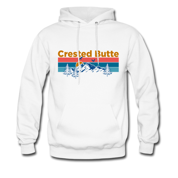 Crested Butte Hoodie - Retro Mountain & Birds Crested Butte Hooded Sweatshirt - white