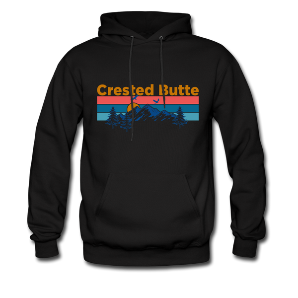 Crested Butte Hoodie - Retro Mountain & Birds Crested Butte Hooded Sweatshirt - black