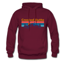 Crested Butte Hoodie - Retro Mountain & Birds Crested Butte Hooded Sweatshirt - burgundy