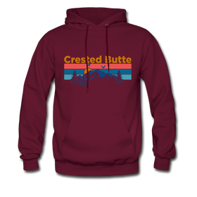 Crested Butte Hoodie - Retro Mountain & Birds Crested Butte Hooded Sweatshirt - burgundy
